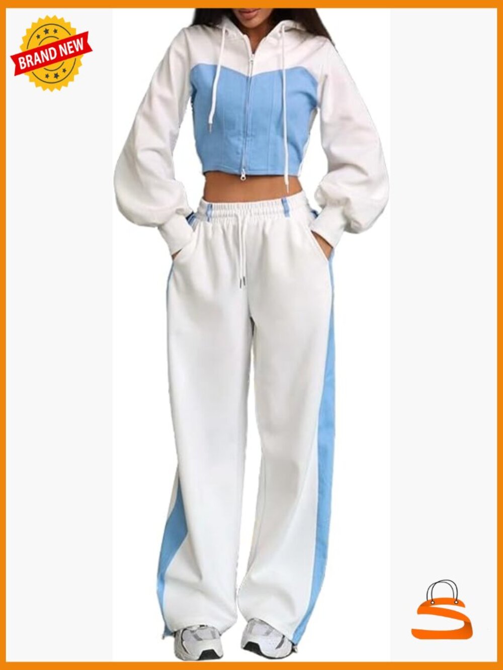 2 Piece Lounge Set: Zip Up Crop Hoodie & Baggy Jogger Pants Tracksuit